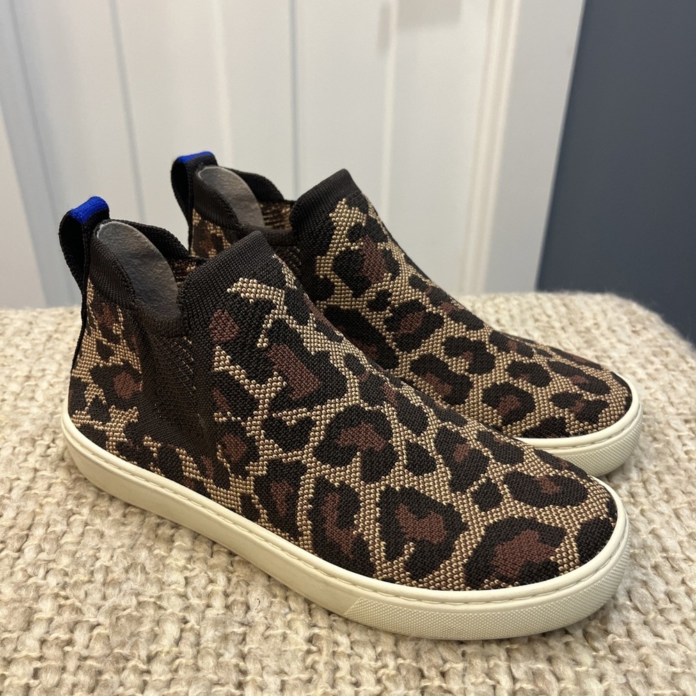 Rothy's The Chelsea Wildcat High Top Knit Sneakers Leopard Print Women's Size 6